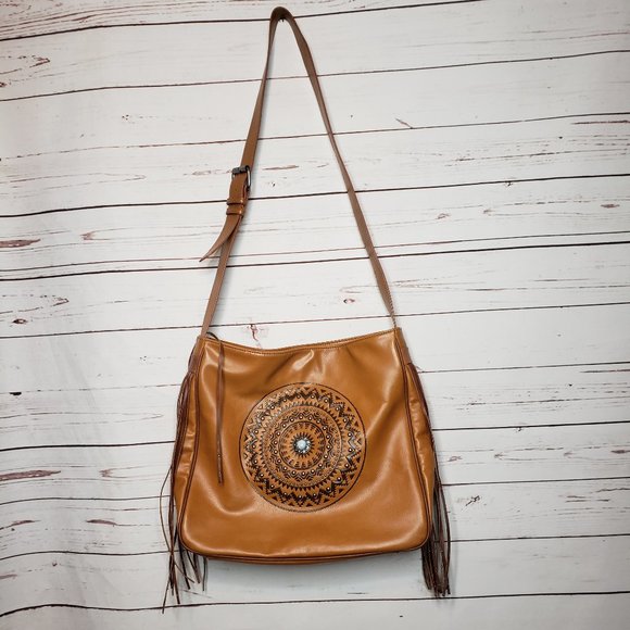 Source Unknown Handbags - Brown Faux Leather Boho Handbag